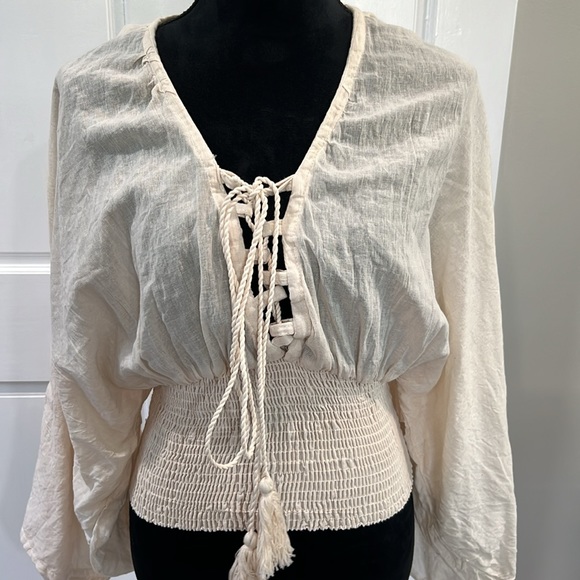 Jen’s pirate booty for Free People smocked lace-up gauze top - Picture 2 of 10